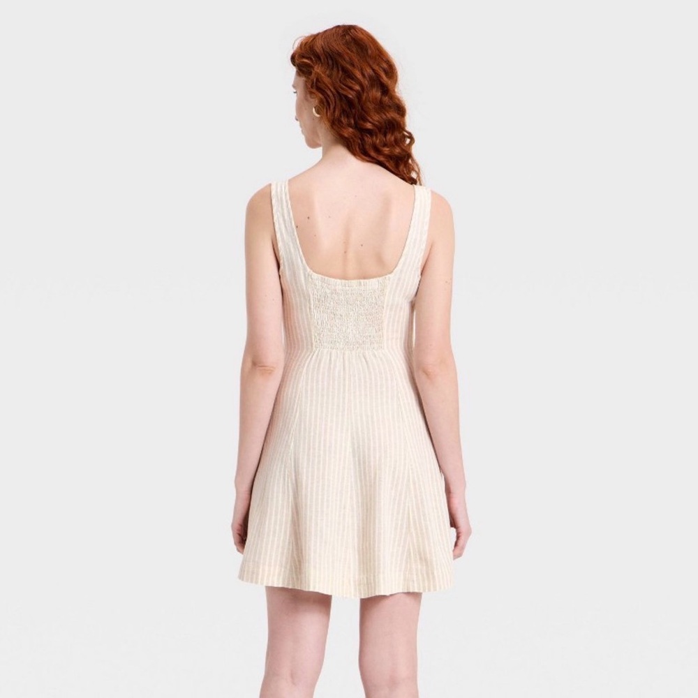 Linen Mini A-Line Tan Striped Dress from Universal Thread - NWT szS - Picture 2 of 5